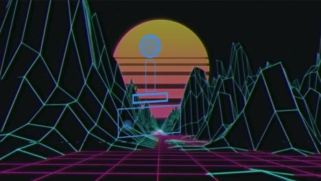 animación del icono del gamepad sobre montañas digitales