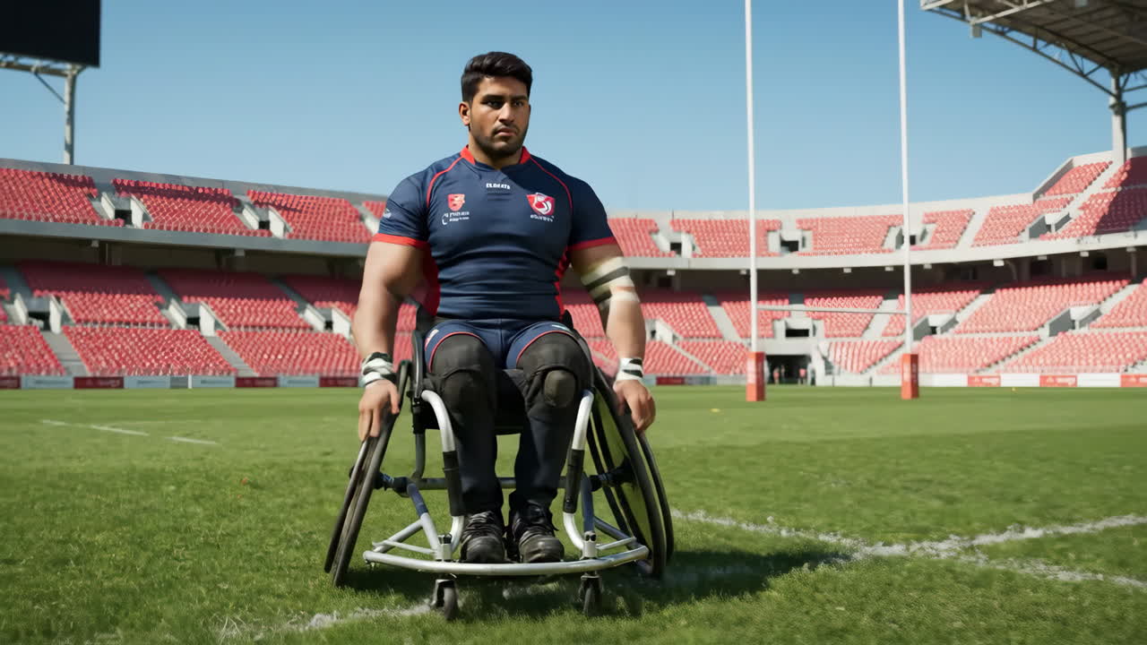 Wheelchair Rugby Player on a Sports Field in a Stadium