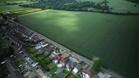 flight above residential homes and large country fields in essex, united kingdom