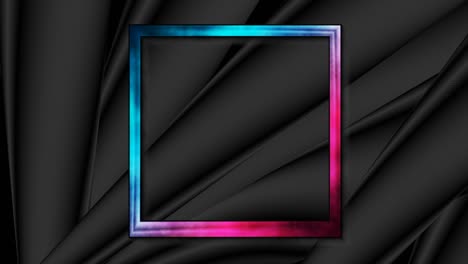 blue purple neon square frame on black smooth background video animation