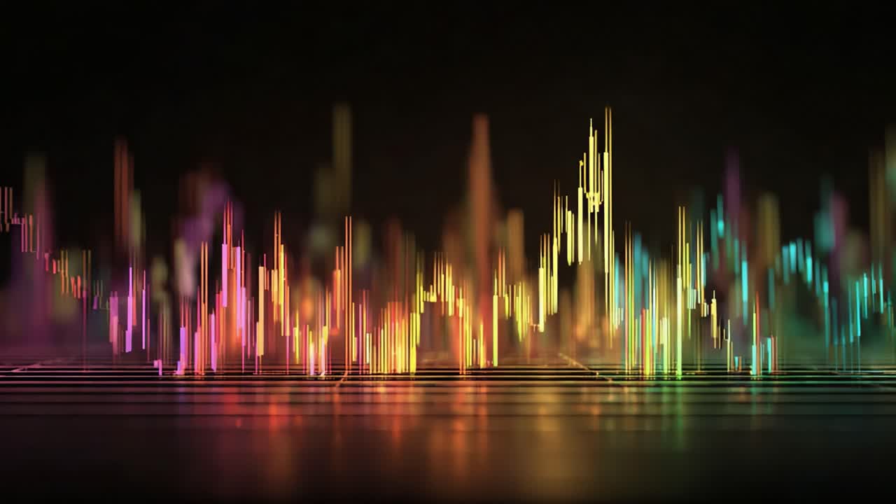 Dynamic and Colorful Soundwave Visualization Depicting Vibrant Audio Frequencies and Rhythms Created by Multi-Colored Bars Representing Various Sound Energy Levels