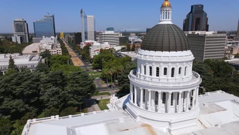 an excellent aerial shot of the dome of the capitol building in sacramento california