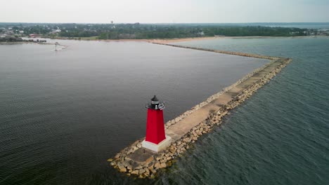 aerial descent of manistique lighthouse, michigan