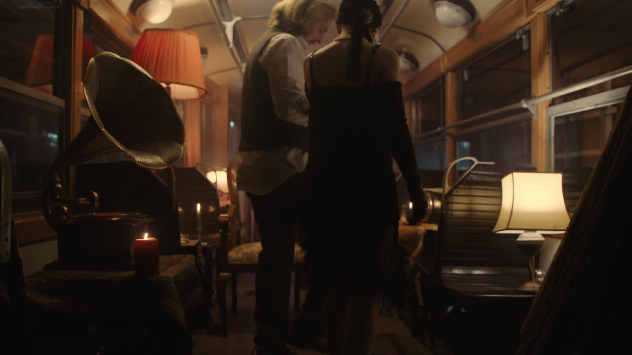 Vintage Couple in a Retro Tram Car