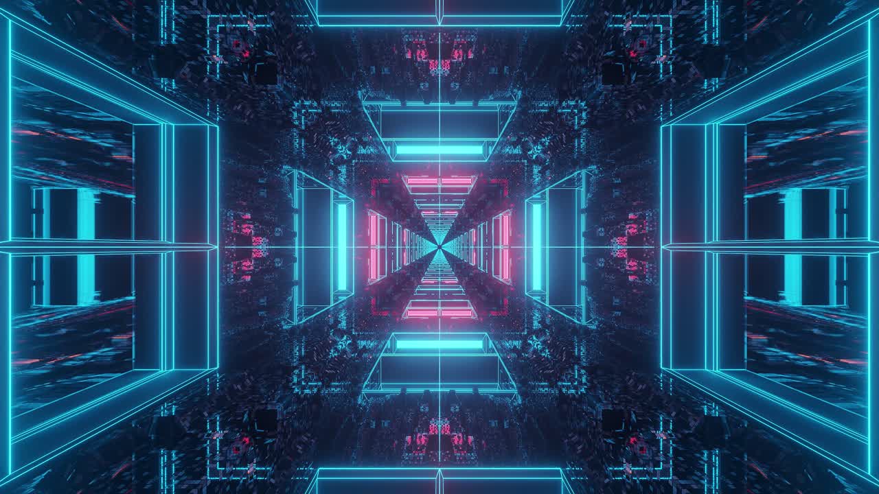 3D Square tunnel, sci-fi spaceship interior, futuristic technology corridor abstract seamless VJ for tech titles and background