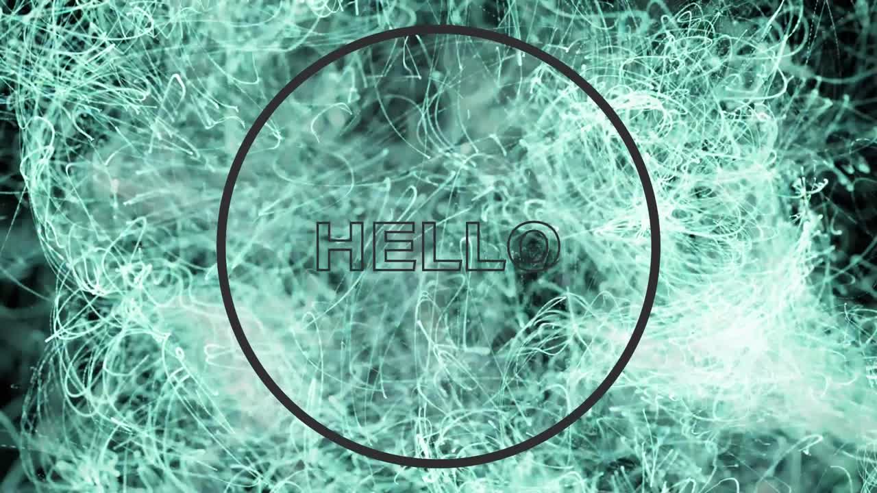 백그라운드의 녹색 연결 네트워크 위에 검은색 원 윤 ⁇ 으로 안 ⁇ 하세요 텍스트의 애니메이션