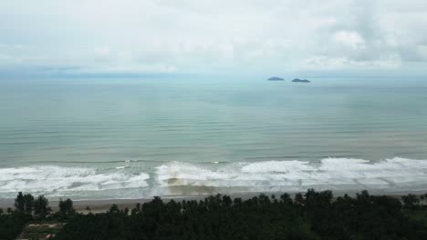 beautiful aerial view of siru village beach for holiday and facing open blue sea kuching,sarawak.