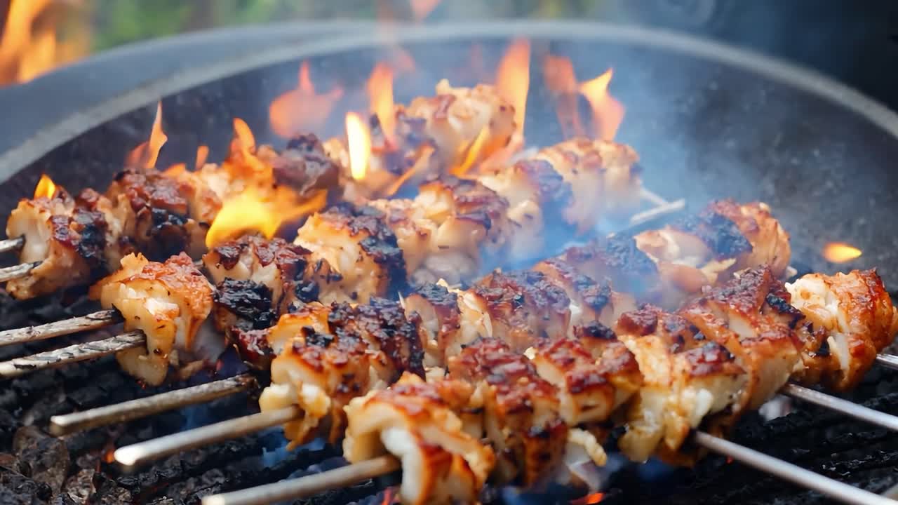 pinzones de calamar a la parrilla en una barbacoa