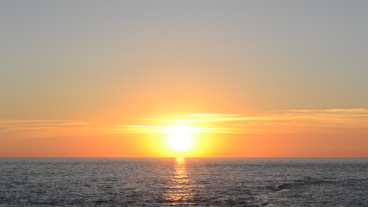 Sunset over the Atlantic Ocean. Chipiona, the city in Andalusia, Spain
