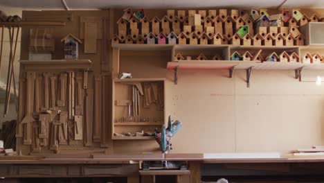 video of shelves with tools in traditional carpentry workshop