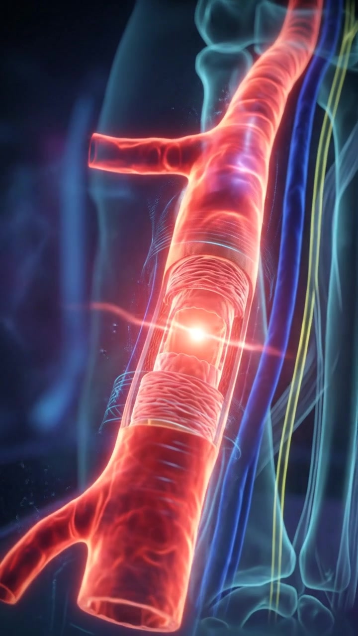 Animação médica 3D de colocação de stent em artéria humana
