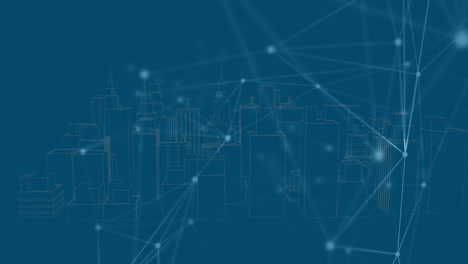 Animation-of-network-of-connections-over-city-on-blue-background