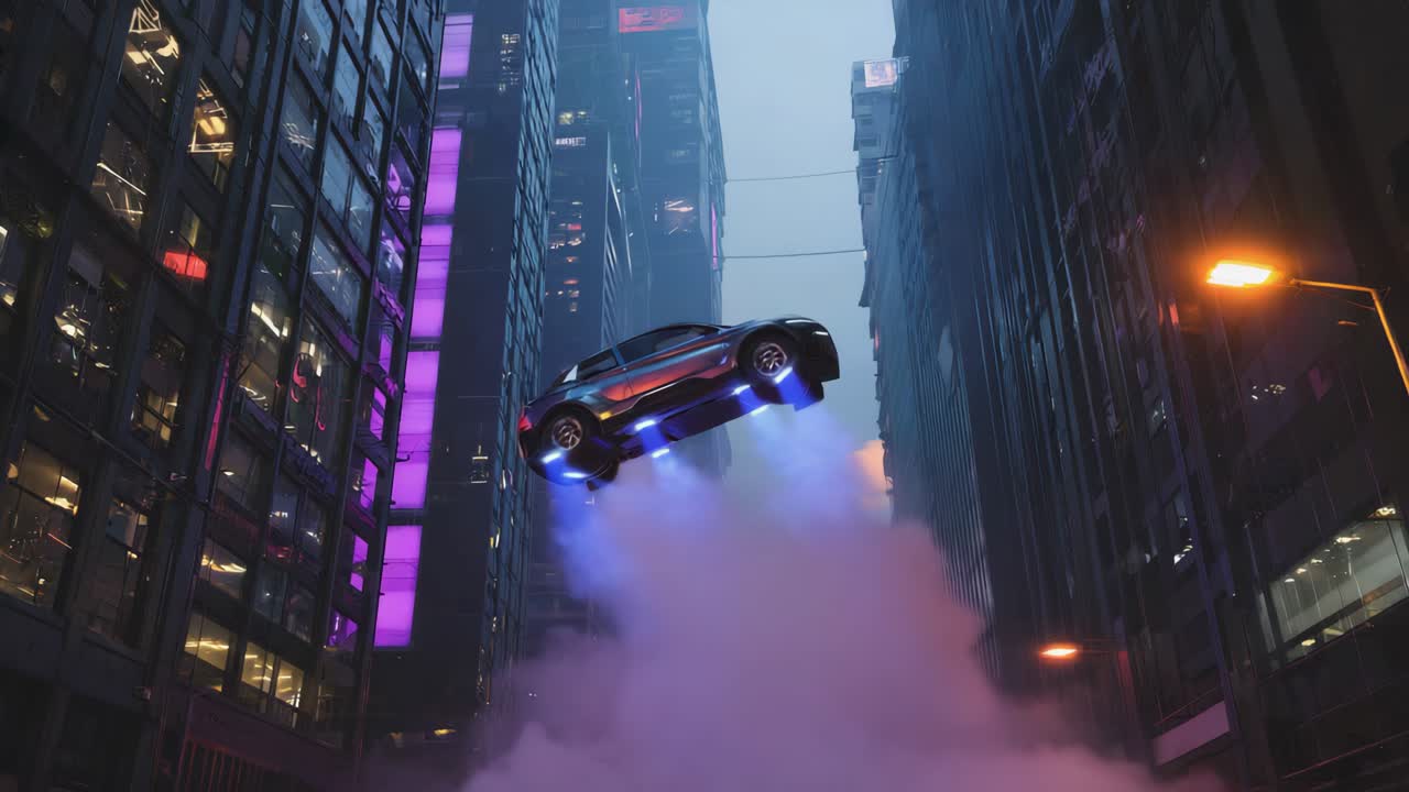 Futuristic Flying Car in a Cyberpunk Cityscape