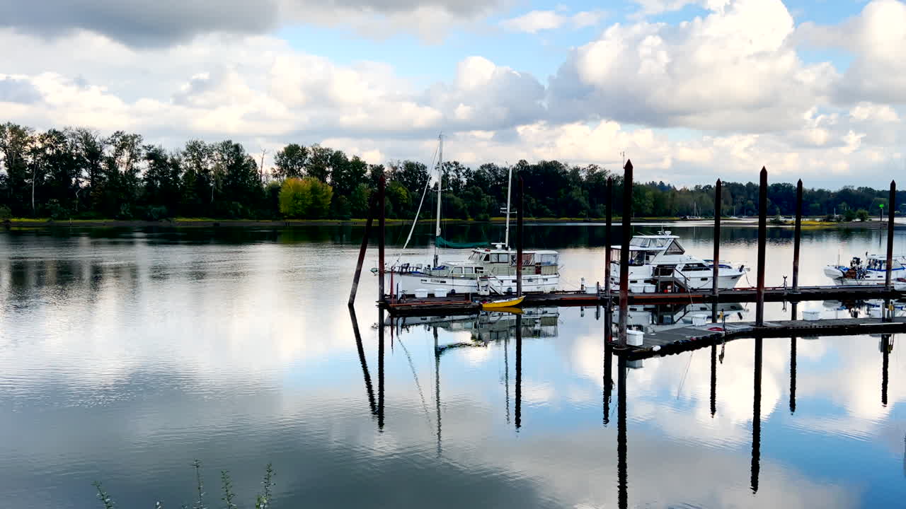 Sailboat harbor along a river in Oregon