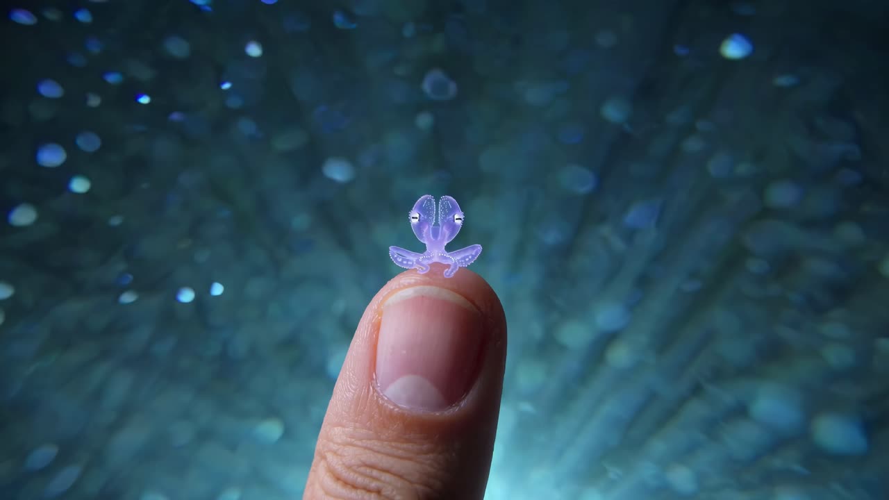 Tiny Purple Octopus on a Finger