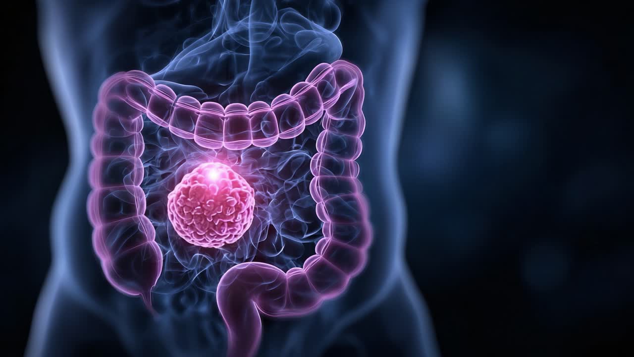 Dynamic Visualization of Cellular Activity Within the Human Intestine, Highlighting Tumor Growth and Biological Processes in a Colorful and Detailed Representation