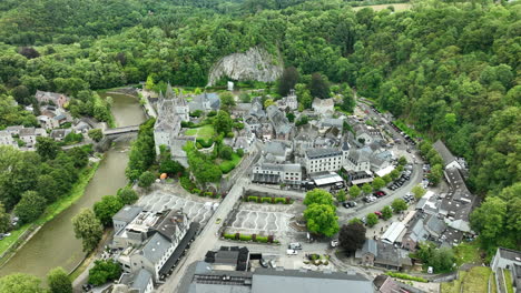 aerial view of clifftop belvedere viewpoint overlooking durbuy and ourthe river