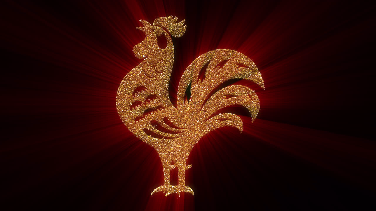 Gallo dorato scintillante formato da particelle di glitter