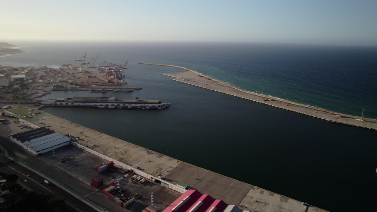 Panoramic aerial view of Puerto de La Guaira port in coastal Venezuela at sunset