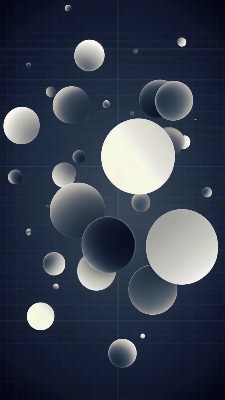 Abstract Animation of Floating Monochrome Spheres on a Grid Background