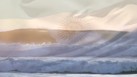 animation of flag of argentina blowing over wave in sea