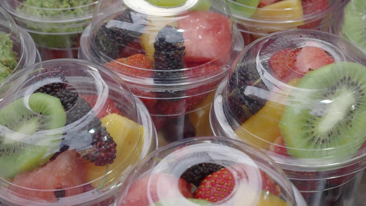 Colorful Fresh Fruit Salads in Convenient Plastic Cups