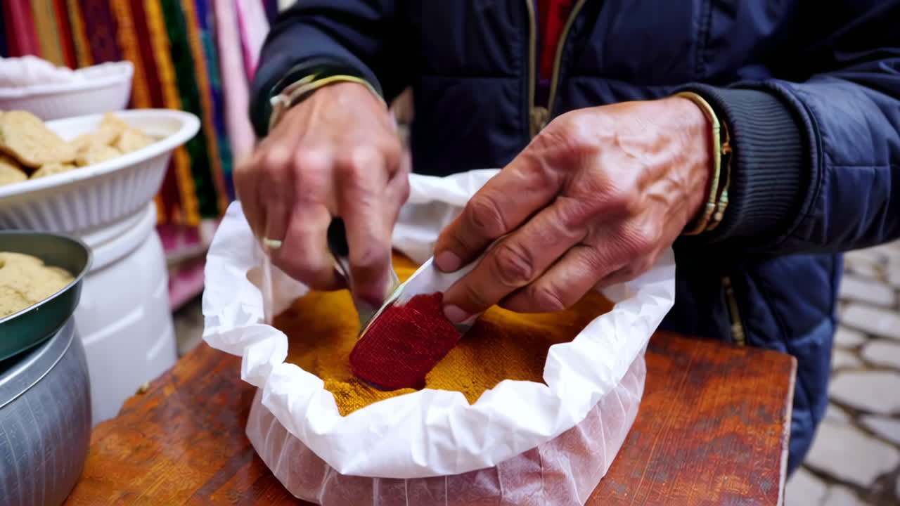 Vibrant Street Market with Spices and Textiles