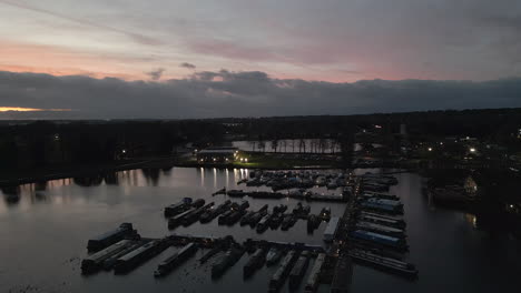 Flying-backwards-at-sunset-over-the-lake-at-Billing-Aquadrome