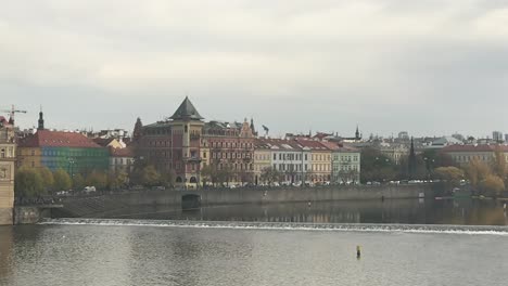 Slow-motion-of-Vltava-river-dam-in-city-of-Prague-in-Czech-Republic