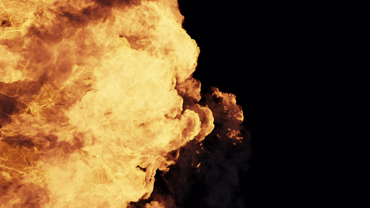 Massive Fire and Smoke Explosion on Black Background