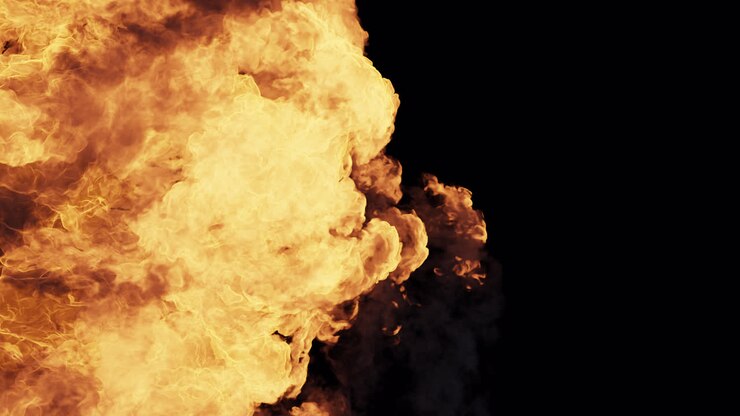 Massive Fire and Smoke Explosion on Black Background