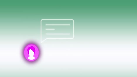 animación del perfil y el icono del mensaje contra el espacio de copia en fondo de gradiente verde