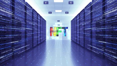 el signo de arte criptográfico de nft en el centro de datos. arte coleccionable.