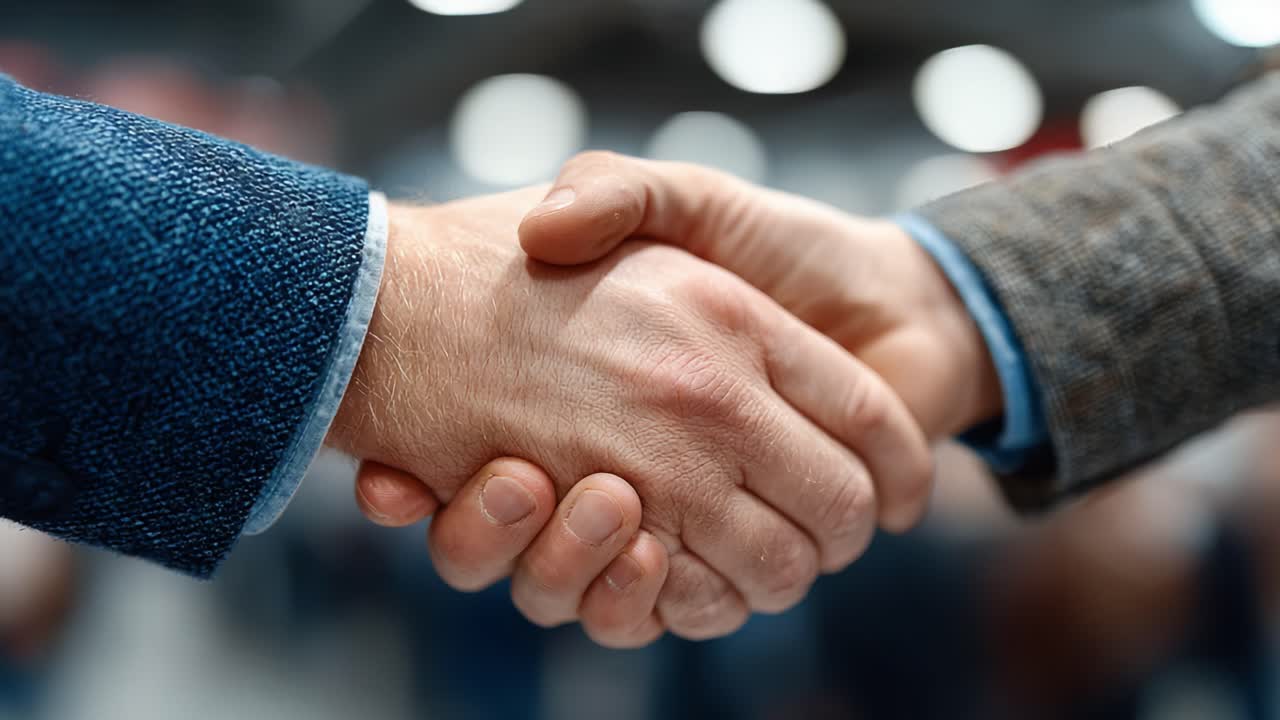 A Firm Handshake Symbolizing Partnership and Collaboration Between Two Professionals in a Dynamic Business Environment, Highlighting Trust and Mutual Understanding