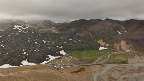 famous hot thermal river in landmannalaugar in iceland aerial shot