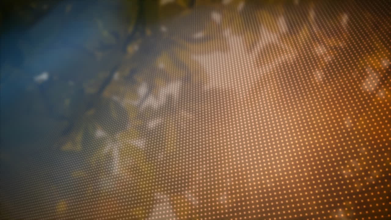 배경에 있는 나무 위의 파란색에서 오렌지색 줄의 반점 애니메이션