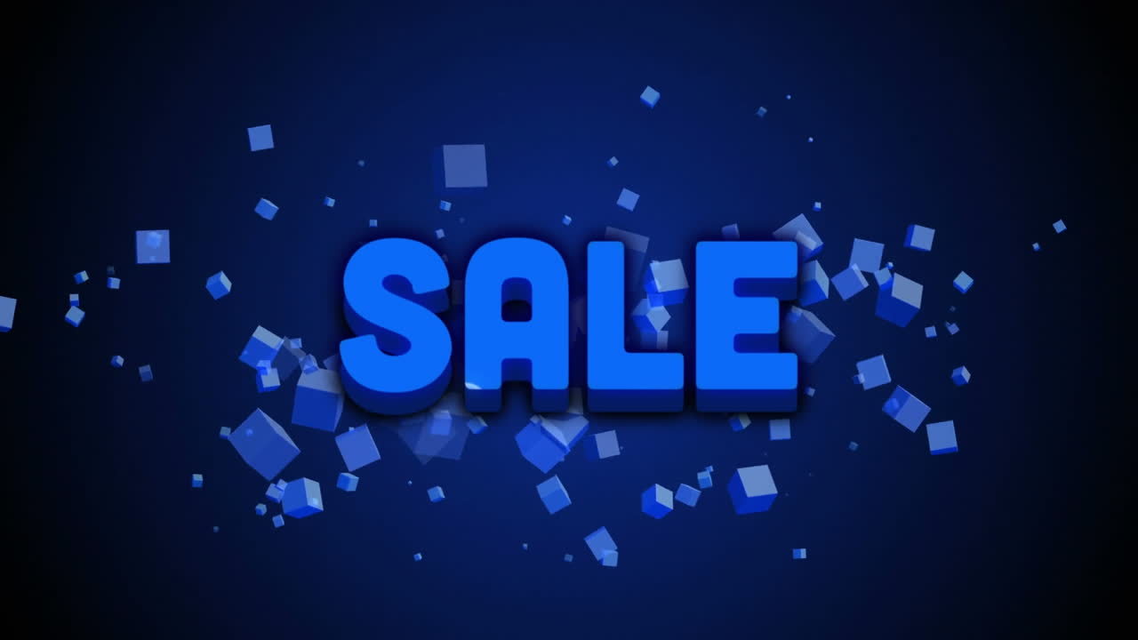 파란색 배경에 큐브를 가진 판매 그래픽