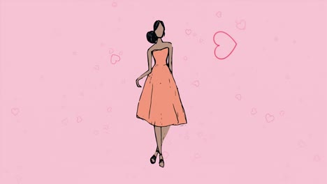 Animación-Del-Pictograma-Modelo-Sobre-Corazones-Sobre-Fondo-Rosa