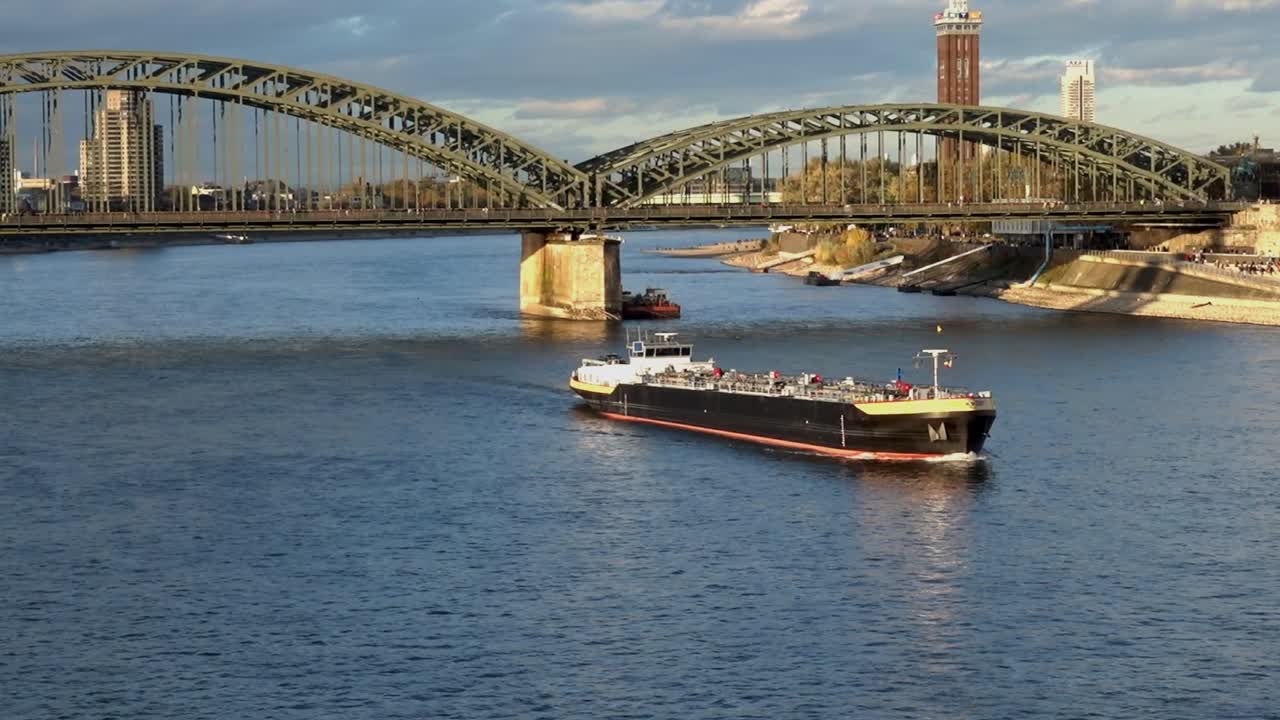 Barge on the Rhine River in Cologne, Germany