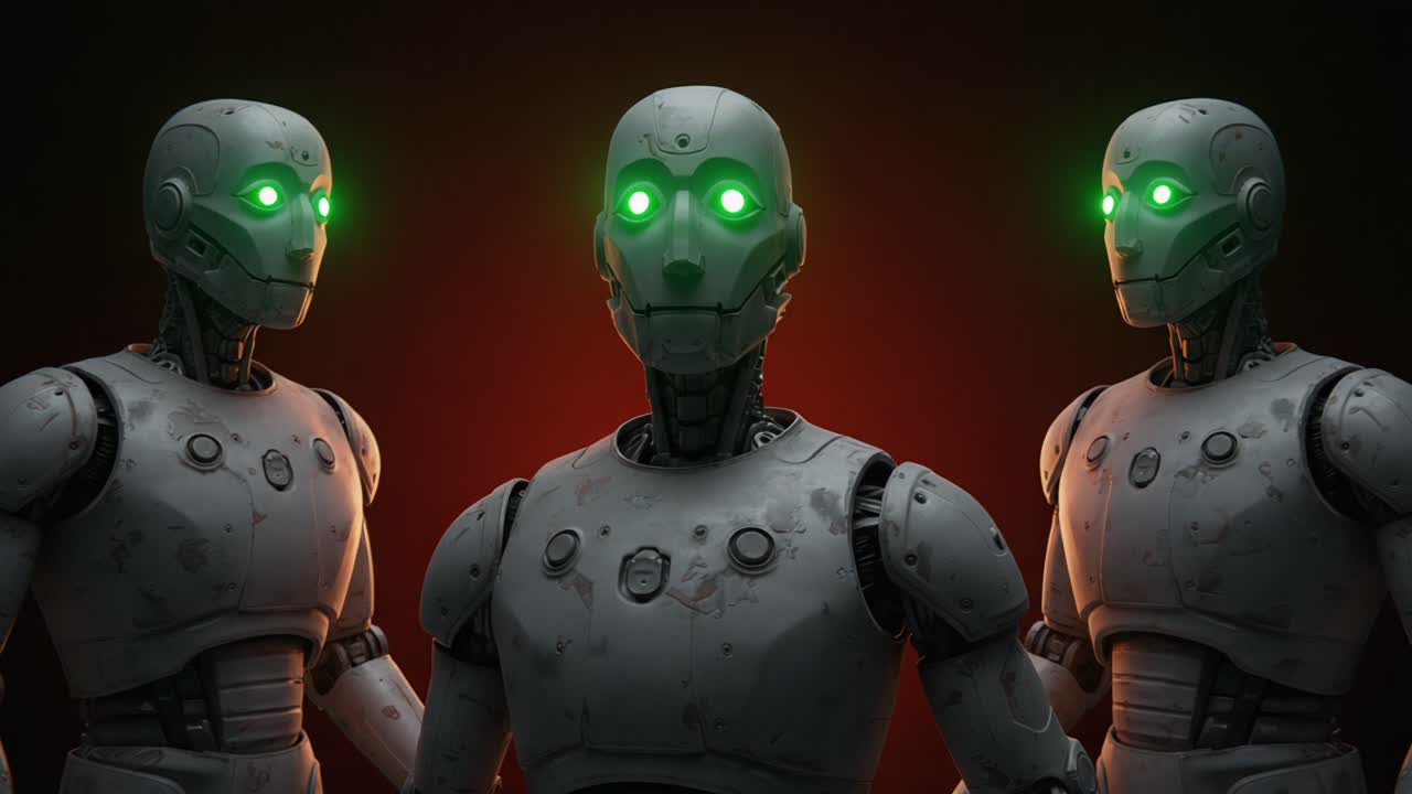 A Trio of Futuristic Robotics: Exploring the Intriguing Designs and Unique Features of These Advanced Mechanical Models with Vibrant Green Eyes