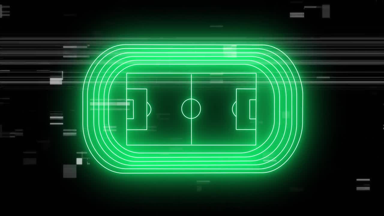 Animation of neon green sports stadium and markers
