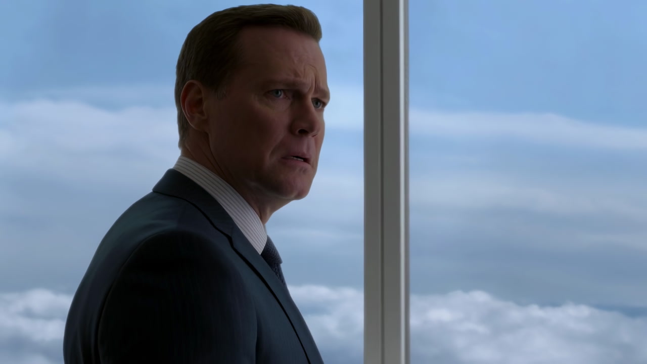 White Businessman In Office Overlooking Clouds, Pensive Executive Scanning Skyline Through Glass Window, Suit