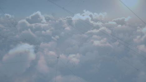 animación de la red de conexiones sobre nubes en segundo plano