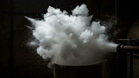 dramatic release of steam: captivating visuals of water vapor being ejected from a pipe, creating a thick cloud of fog that envelops the surrounding space