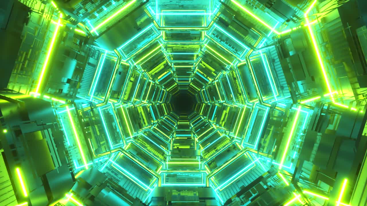 túnel hexagonal brillante de neón