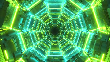 neon glowing hexagonal tunnel