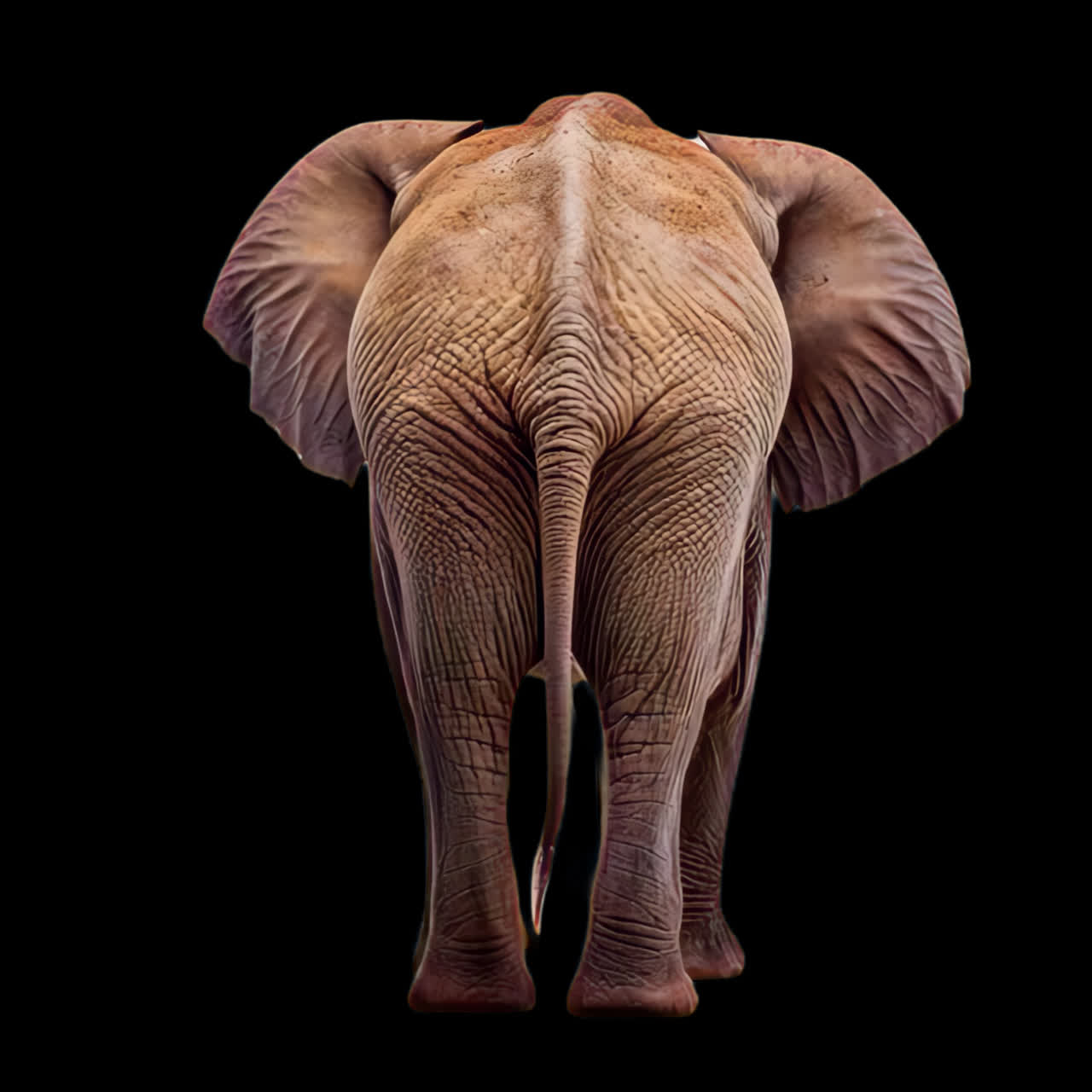 Majestic elephant from behind animation isolated asset, transparent 4K video, alpha channel, ProRes