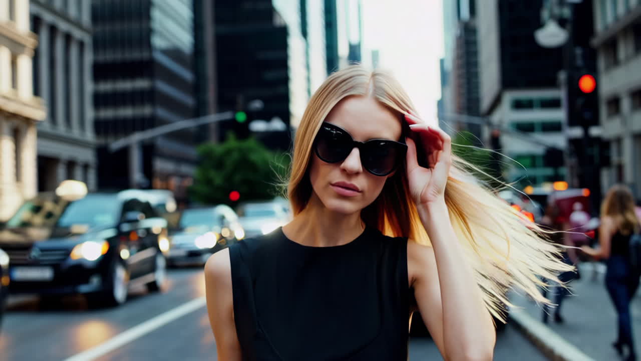 도시에서 고 있는 세련된 여자