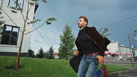 businessman running in city
