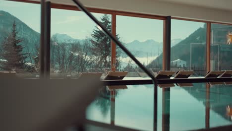 hotel pool with mountain view in winter